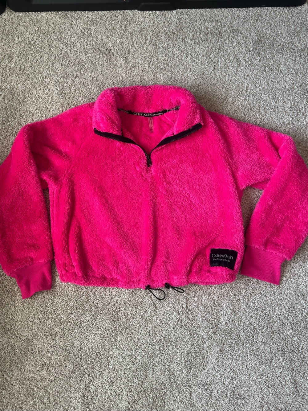 Calvin Klein Bright Hot Pink Plush Half-Zip Hoodie
